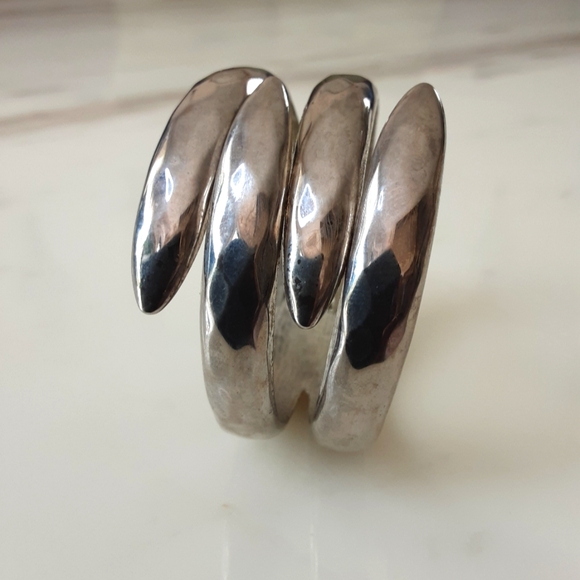 MCM Silver Tone Double Snake Hammered Clamper Cuff Bracelet - Picture 6 of 6